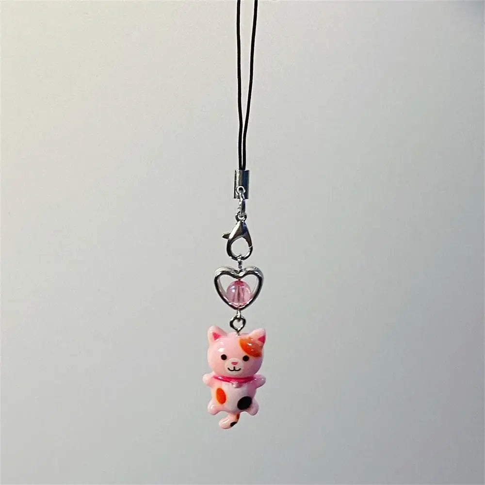 Cat Pendant Phone Strap Anti Lost Keychain Y2K Phone Charm Heart Cute Phone Lanyard Women Girls Phone Accessories