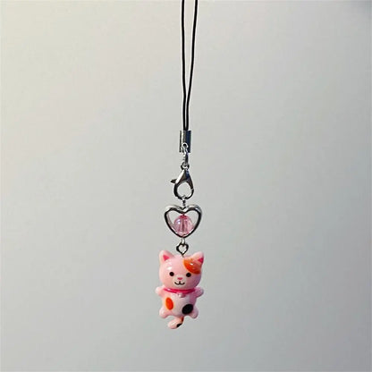 Cat Pendant Phone Strap Anti Lost Keychain Y2K Phone Charm Heart Cute Phone Lanyard Women Girls Phone Accessories