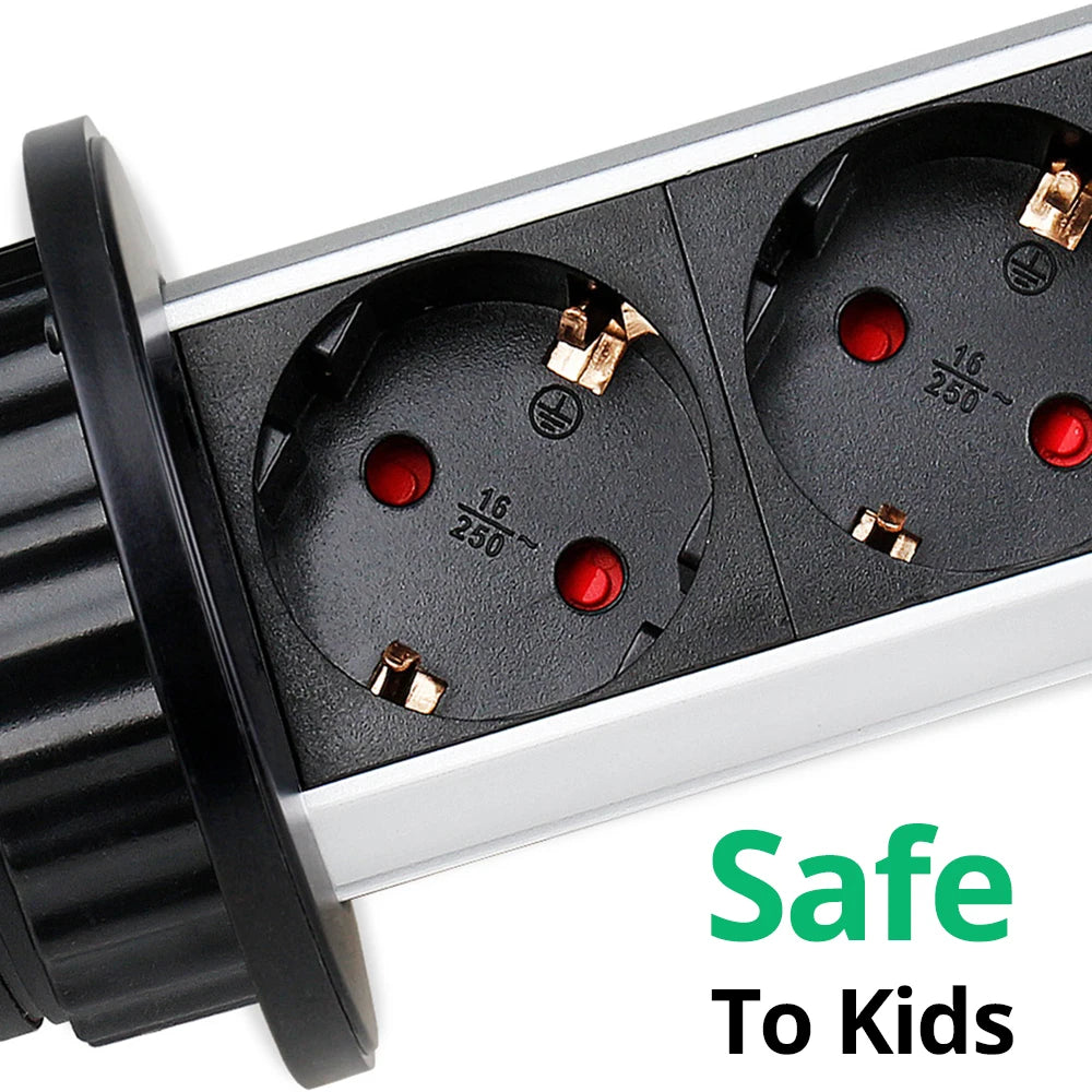 Wallpad Pull Pop Up Desktop Socket 3 Outlets 2.4A USB Ports or No 2M Extension Plug Retractable Aluminum Body For Kitchen Tabel