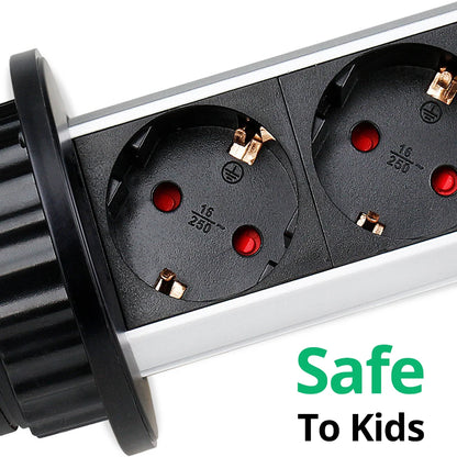 Wallpad Pull Pop Up Desktop Socket 3 Outlets 2.4A USB Ports or No 2M Extension Plug Retractable Aluminum Body For Kitchen Tabel