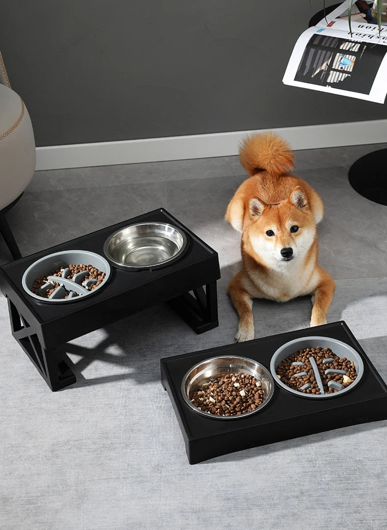 Elevated Dog Bowls 3 Adjustable Heights Dog Food Water Bowl with Slow Feeder Bowl  Dog Bowl For Pet Meal Mat Elevated Bowl Mat