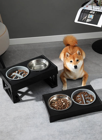 Elevated Dog Bowls 3 Adjustable Heights Dog Food Water Bowl with Slow Feeder Bowl  Dog Bowl For Pet Meal Mat Elevated Bowl Mat