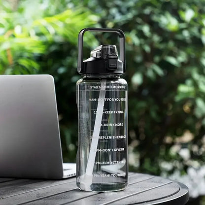 2L Large Capacity Sports Water Bottle With Straw Portable Leakproof Sports Fitness BottleS With Time Marker for Outdoor Gym
