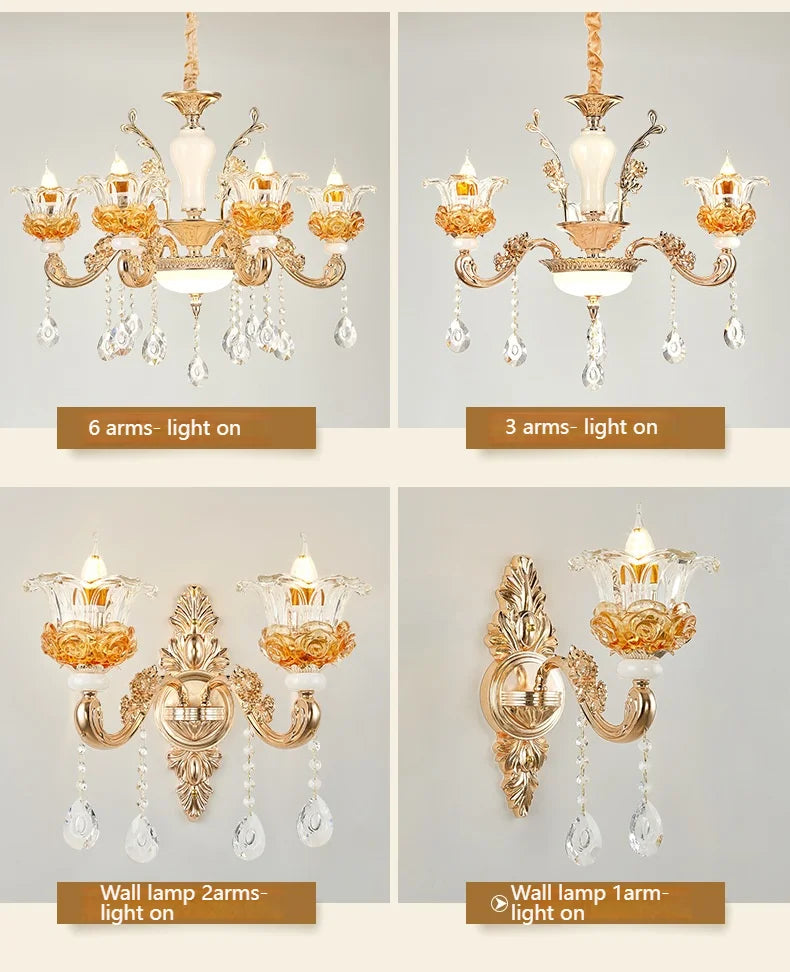 Flower Glass Lampshade Crystal Pendant Lamp Living Room Dining Room Bedroom Hall Villa New Design Hot Sale Decorative Chandelier