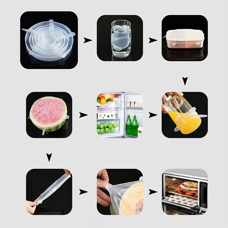 6 Pcs Silicone Covers Stretch Lids for Kitchen Microwave Food Caps Food Universal Dish Stretch Lids for Cans Kitchen Accessories