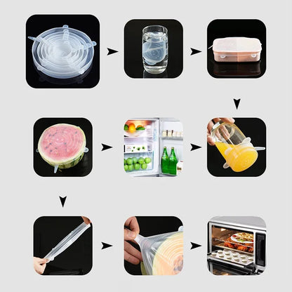 6 Pcs Silicone Covers Stretch Lids for Kitchen Microwave Food Caps Food Universal Dish Stretch Lids for Cans Kitchen Accessories