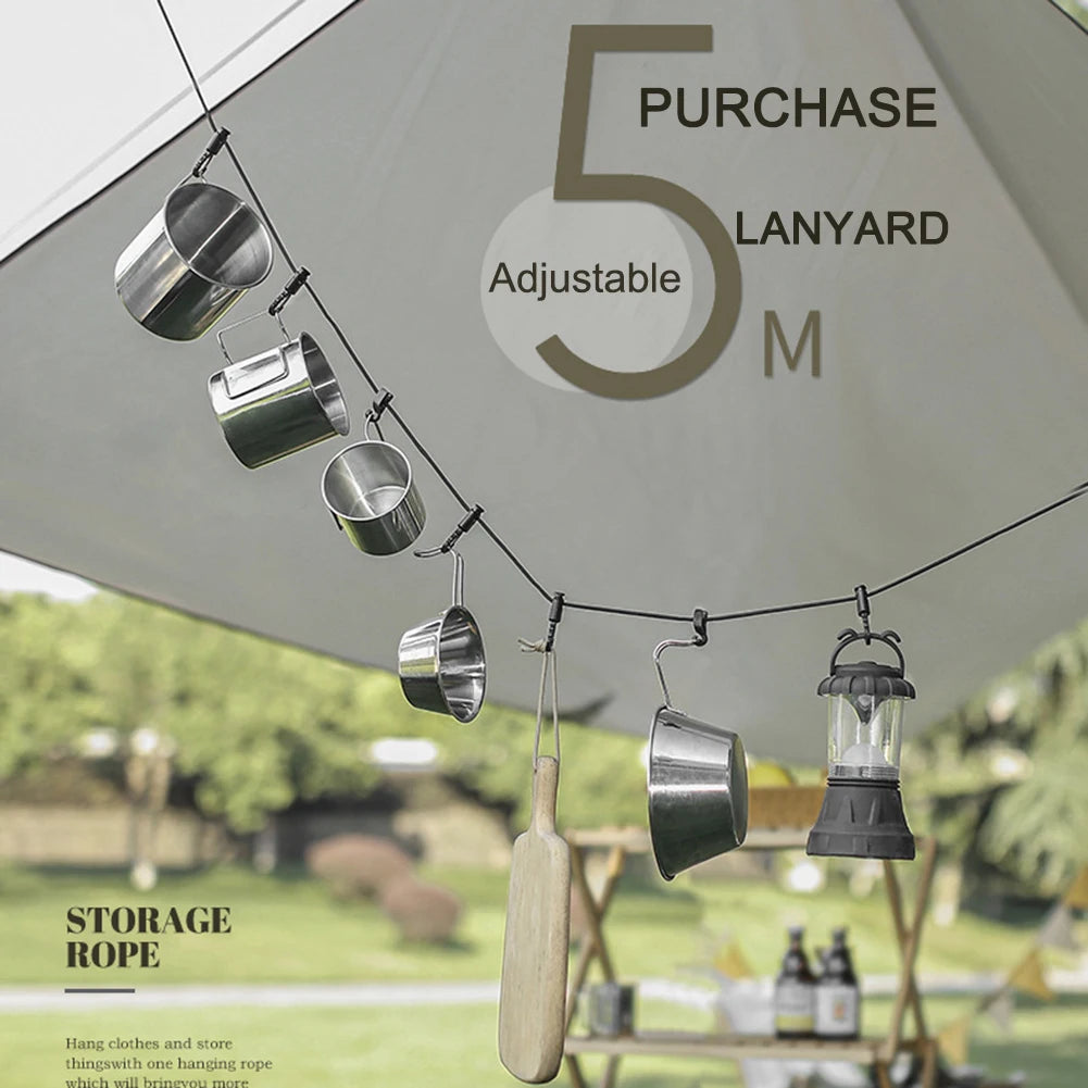 Outdoor Camping 4.3m Hanging Rope Camping Accessories Multi-purpose Clothesline Adjustable Anti-slip Canopy Hanging Rope