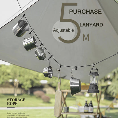Outdoor Camping 4.3m Hanging Rope Camping Accessories Multi-purpose Clothesline Adjustable Anti-slip Canopy Hanging Rope