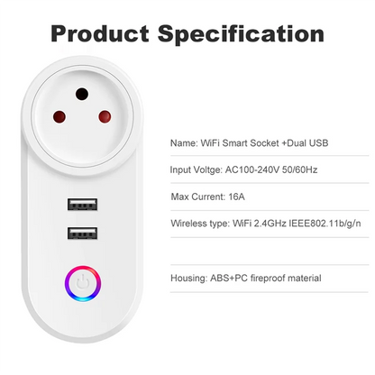 Israel Plug Tuya Smart Home 16A Wifi Smart Plug Power Socket USB Charge Outlet Timing Voice Control For Alexa-AT64