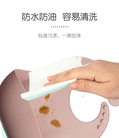 Baby Food Grade Silicone Children's Saliva Pocket 3D Waterproof Food Bib Rice Pocket Hygienic Silicone Bib for Children