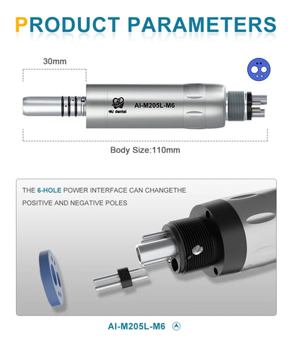 LED Illumination Dental Low Speed Air Motor With Micro Power Generator E-type 2/4/6 Hole Internal Water Spray AI-M205LG