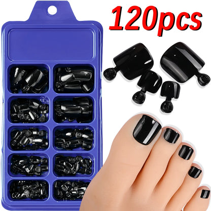 120Pcs French Short Square Artificial Press On Toenails Nude Pink Full Cover False Toe Nails Fake Toe Nail Extension For Women