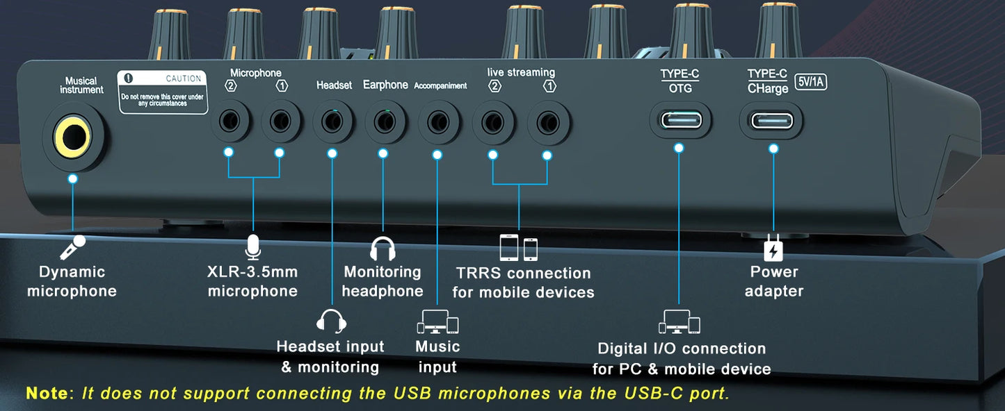 Gaming Audio Mixer,Streaming Mixer with Audio Interface BT Sound Board Voice Changer Sound Card,for PC Phone Live Streaming