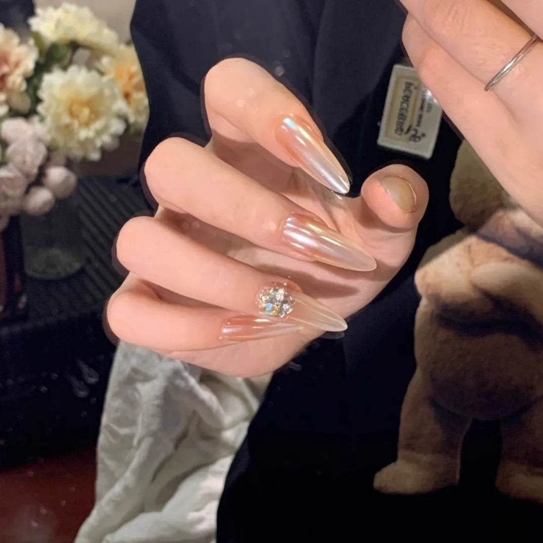 10Pcs Short Press On Nails y2k Star Rhinestone Design Handmade Press On nails Luxury With Design Full Cover Removable Fake Nails