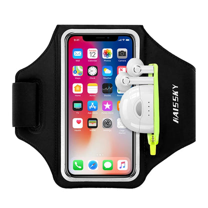 HAISSKY Zipper Pocket Running Sports Armband For iPhone 16 15 14 13 12 11 Pro Max 15 Plus Belt On Hand Phone Brassard Bags