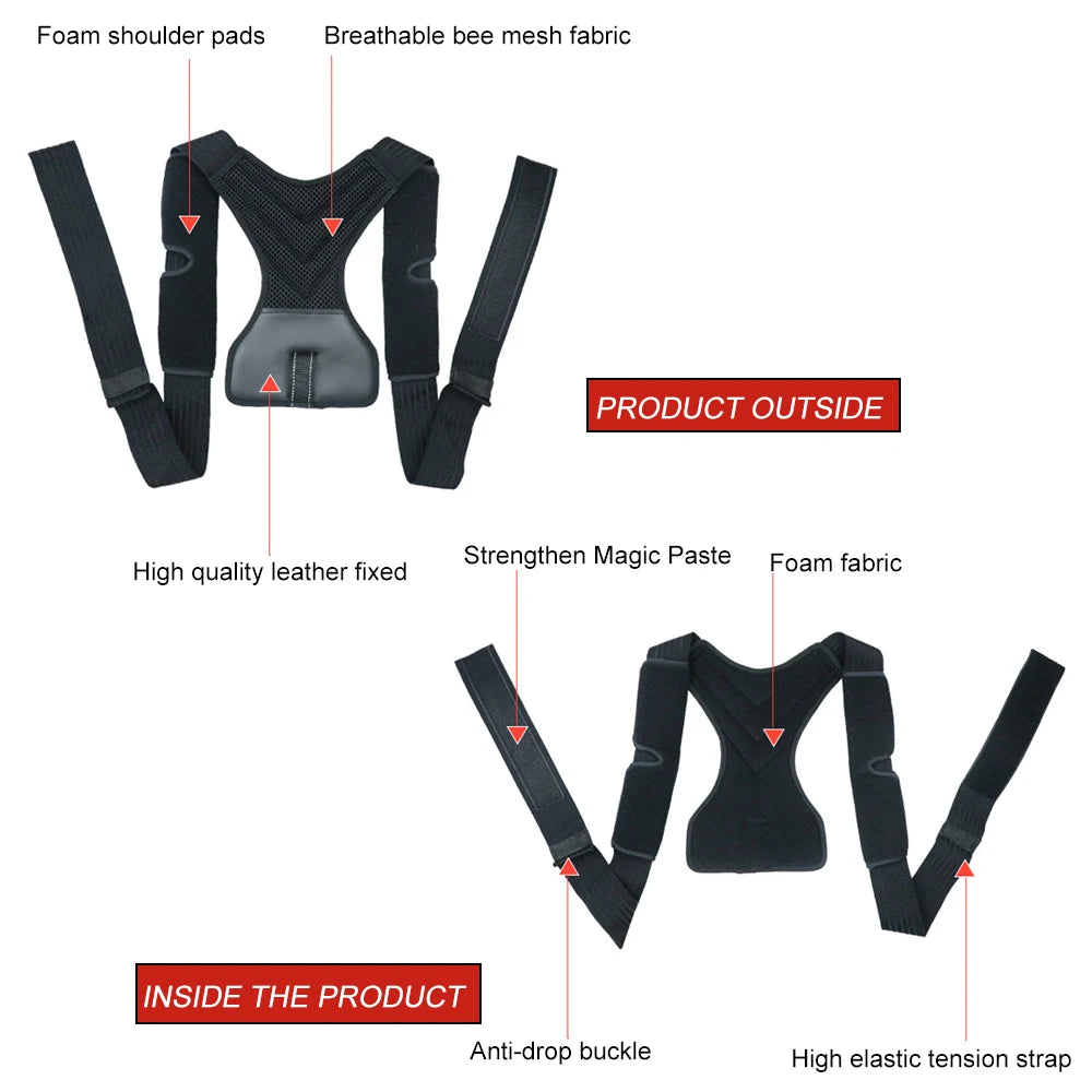 BraceTop Adjustable Posture Corrector Breathable Back Straightener, Upper Back Brace Providing Pain Relief From Neck, Shoulder