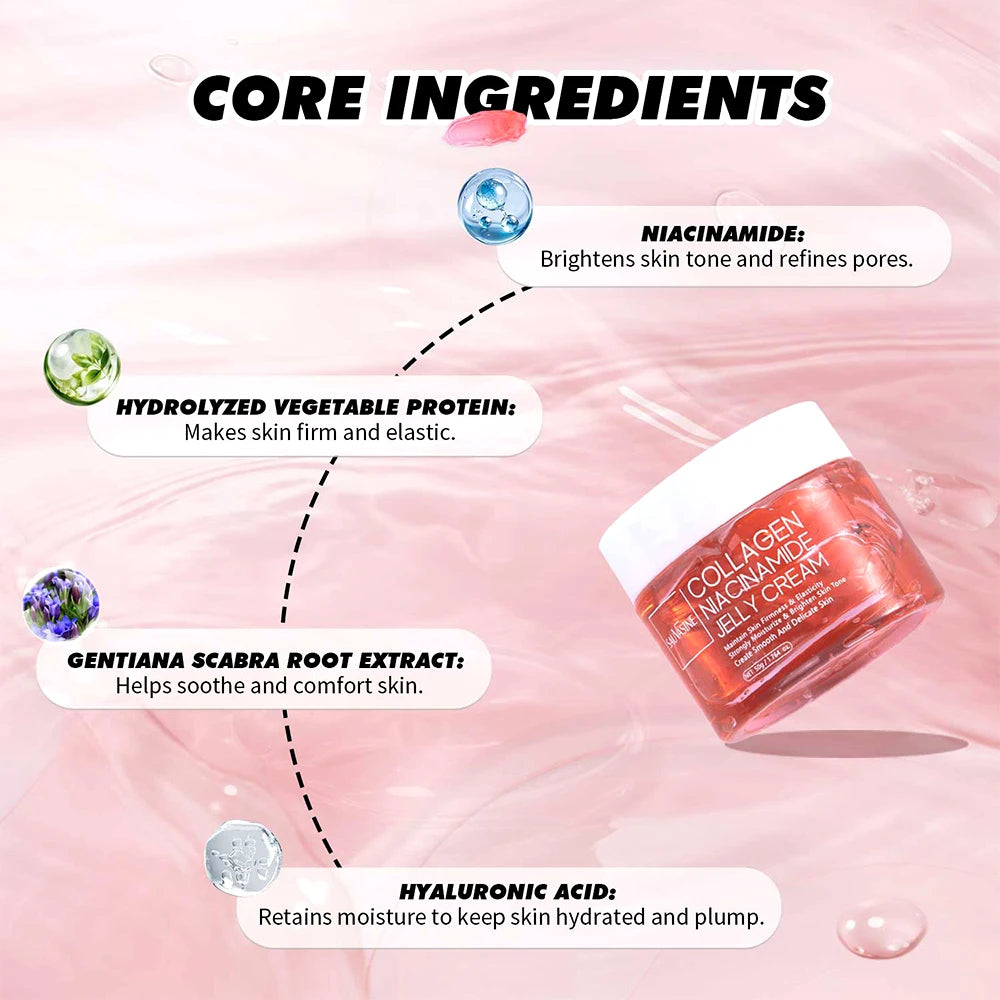 Collagen Jelly Cream Strengthen Skin Barrier 24h Glow & Lifted Moisturize Brighten Skin Niacinamide Hydrolyzed Collagen Gel