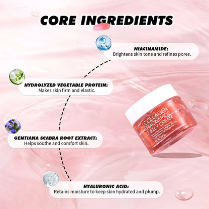 Collagen Jelly Cream Strengthen Skin Barrier 24h Glow & Lifted Moisturize Brighten Skin Niacinamide Hydrolyzed Collagen Gel