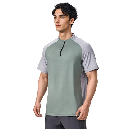 Sports T-shirt, men's half-zipper stand-up collar short-sleeved running top, summer sports training tennis clothes