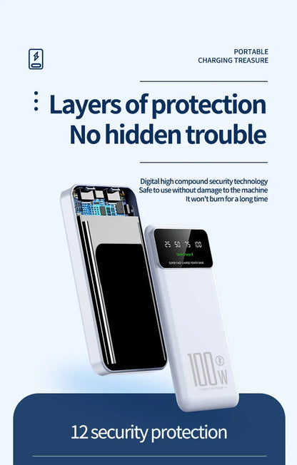 2025 NEW Power Bank 50000mAh High Capacity 100W Fast Charging Portable Charger External Battery Pack Powerbank for IPhone Huawei