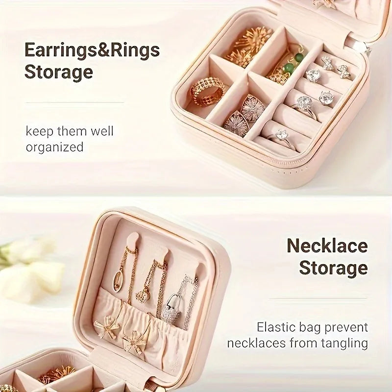 A portable organizer for travel jewelry boxes, storage bags, rings, earrings, necklaces, and bracelets - the perfect gift for wo
