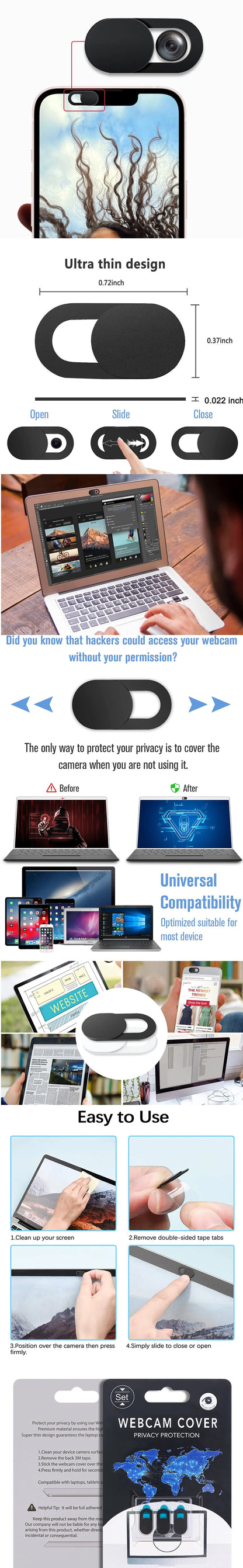 KCNKON Laptop Camera Cover Slide Webcam Blocker , for iPhone, iPad, MacBook Pro Ultra Thin Camera Privacy Protector