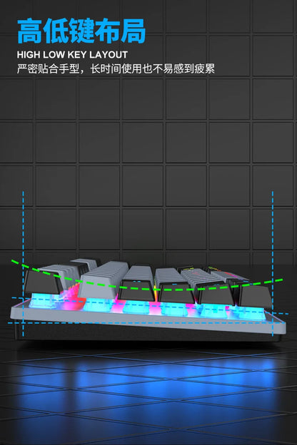 Keyboard 87 Keys 80% Layout Spanish Russian Korean Arabic Gaming Keyboard USB Wired RGB Light Float Keycap Ergonomics Design K10