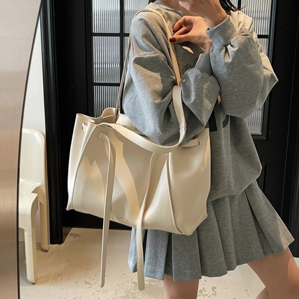 Big Shoulder Hand Commuting Bags for Women Large Capacity Drawstring Bucket Shopping Totes Top-Handle Bag 2025 Latest Handbags