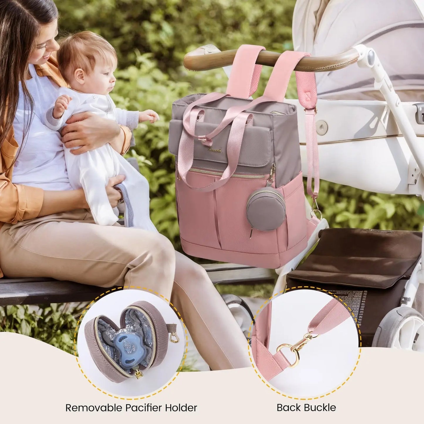 15.6 Inch Diaper Bag Tote with Insulated Pocket Baby Bag for Girl Boy with Changing Pad Large Baby Diaper Bag with Pacifier Case