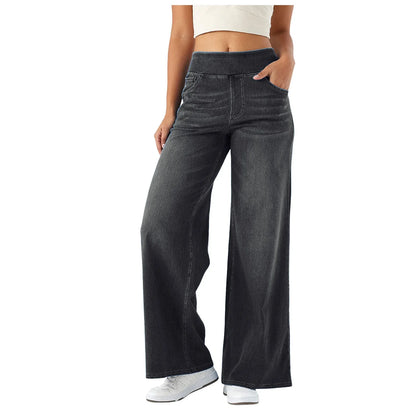 Fashion Baggy Jeans For Women Bleached Vintage High Waist Wide Leg Denim Pants With Pockets Boyfriend Stretchy Palazzo Pants