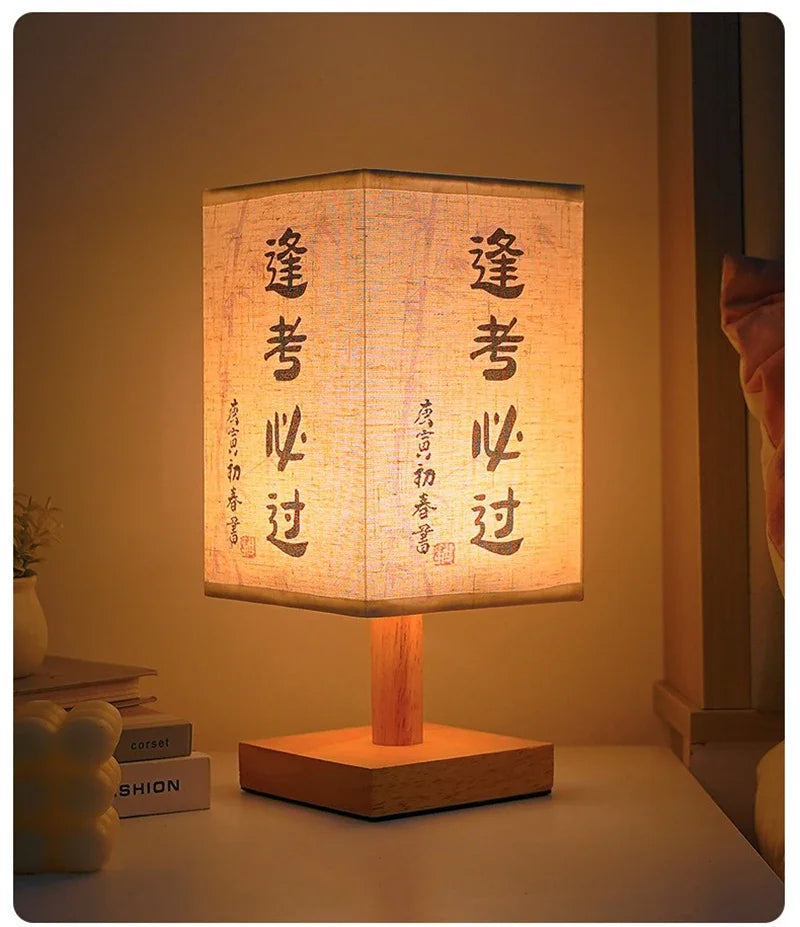 LED  Decoration Table Lamps Simple Chinese Style Dimmable Plug Night Light Fabric Lampshade Square Bedroom Bedside Desk Lights
