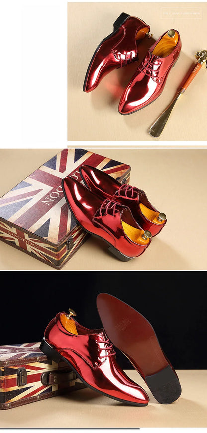 Fashion Trend Patent Leather Men Wedding Shoes Gold Blue Red White Oxfords Shoes Designer Pointed Toe Dress Shoes Big Size 37-48