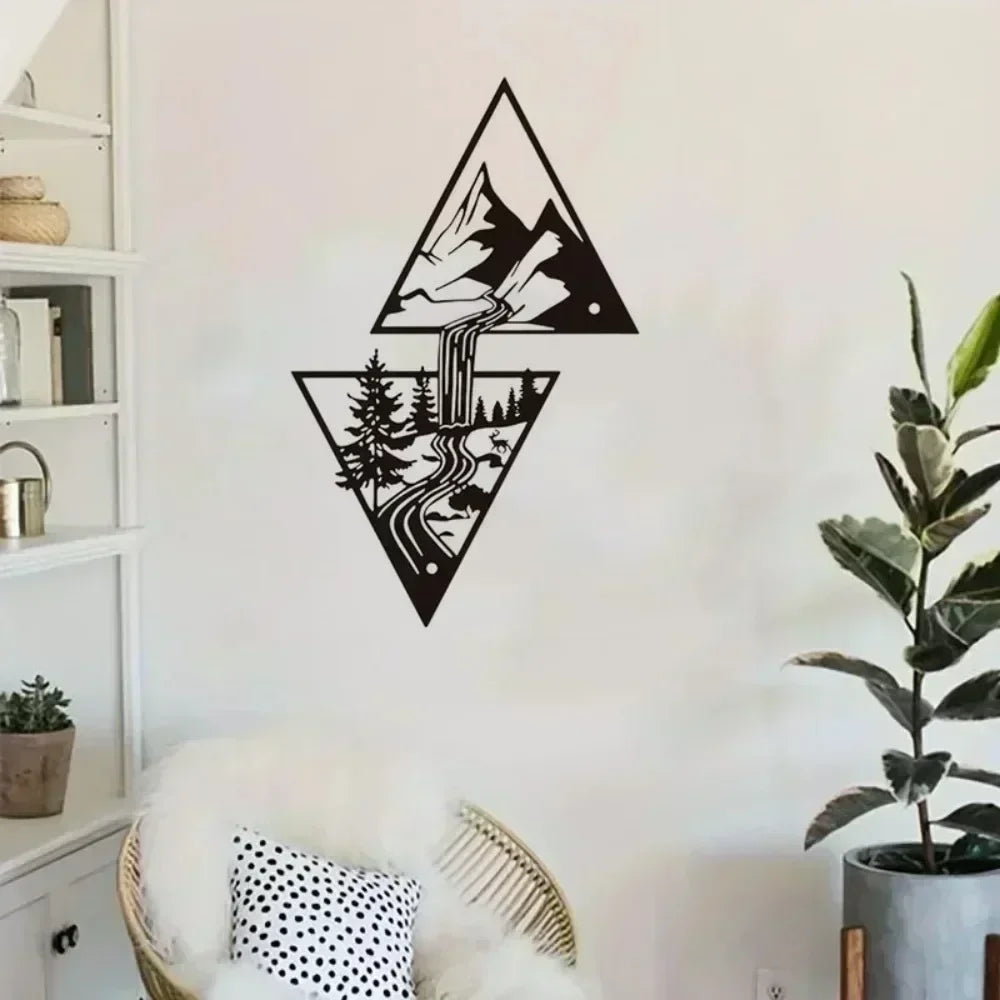 Mountain Wall Art: Mountain Waterfall Metal Wall Art Ornaments for Home Decoration,Including Metal Wall Art and Hanging Wall Art