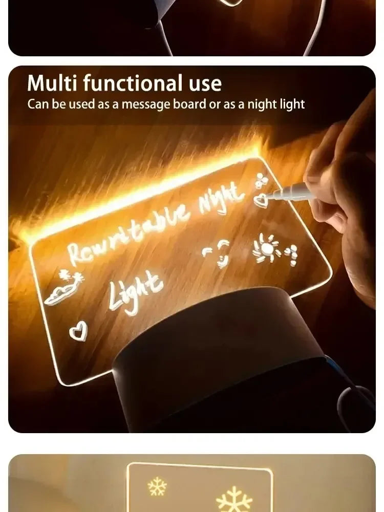LED Light Note Board USB-Powered with Pen Acrylic Dry Erase Board Clear Desktop Note Message Soft Lights Desk Lamp Gift