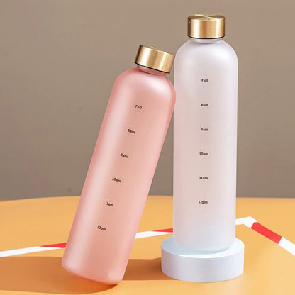 1L Water Bottle With Time Marker Reusable Leakproof Sports Water Bottle for Fitness Sports Outdoors Travel Frosted Drink Bottles