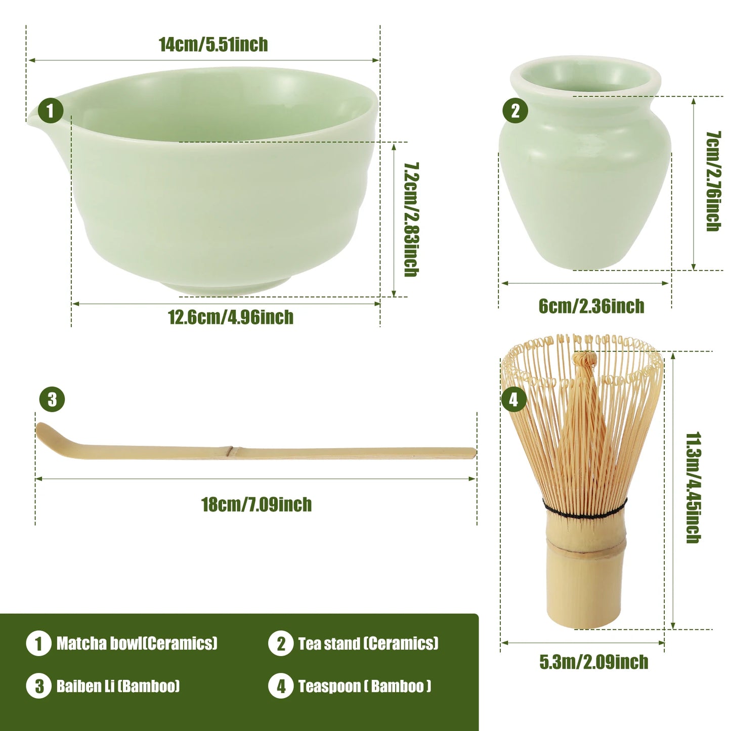 Matcha Making Kit Japanese Tea Set Scoop (Chashaku）Matcha  (Chasen) Tea Set with Ceramic Bowl Bamboo Accessories for Tea Lovers