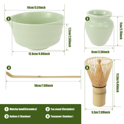 Matcha Making Kit Japanese Tea Set Scoop (Chashaku）Matcha  (Chasen) Tea Set with Ceramic Bowl Bamboo Accessories for Tea Lovers