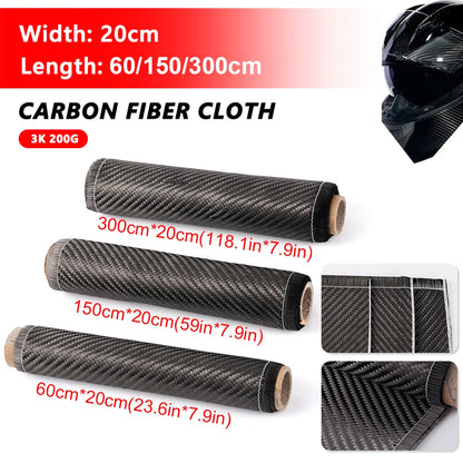 3K 200gsm0.2mm 30/60/150/300cm Thickness Carbon Fiber Cloth Plain Carbon Fabric For Commercial Car Part Sport Equipment