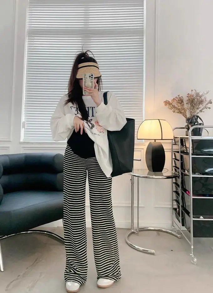 2025 Maternity Pants Home Clothes for Pregnant Women Leisure Belly Support Clothing Pregnancy Striped Trousers Woman Summer Kids