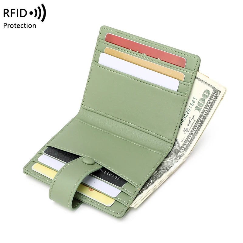 RFID Anti-blocking Wallet for Women, Multi-Card, Credit Card Bag, Lightweight and Simple, Short Buckle, Small, Fashion Wallet