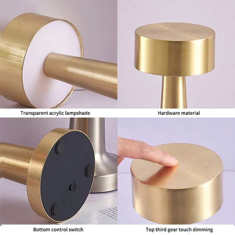 LED Touch Table Lamp Desktop Night Light Rechargeable Cordless Decor Lamp for Restaurant Hotel Bar Bedroom Bedside Light Lamp