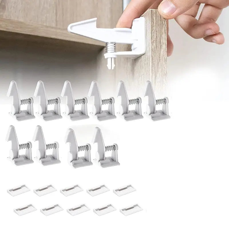 10pcs Baby Cabinet Locks Invisible Closet and drawer Lock Child Security Protector No Drilling Installation White