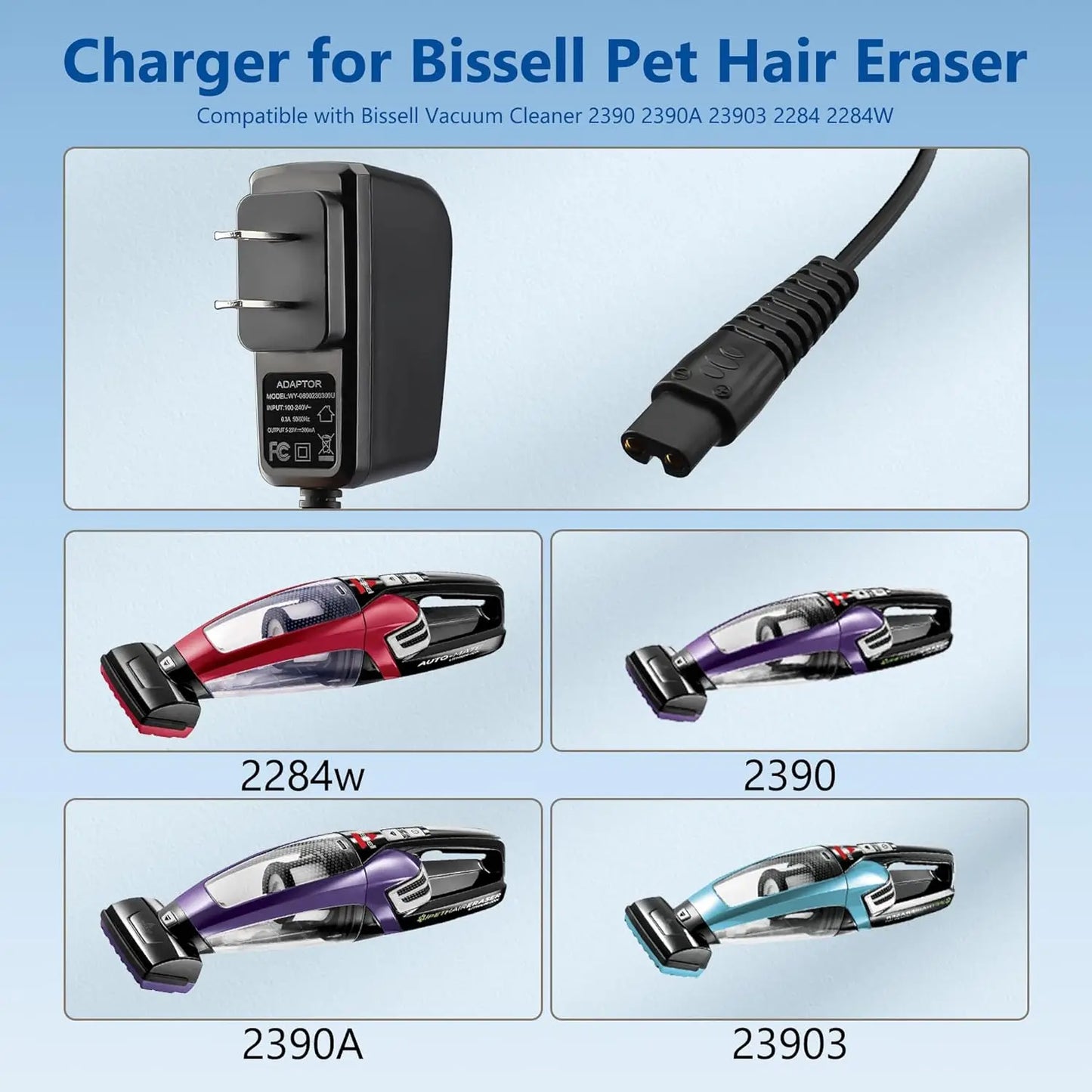Charger for Bissell Pet Hair Eraser Vacuum Charger 6Ft Replacement Power Cord Compatible with Bissell 2390 2390A 23903 2284W
