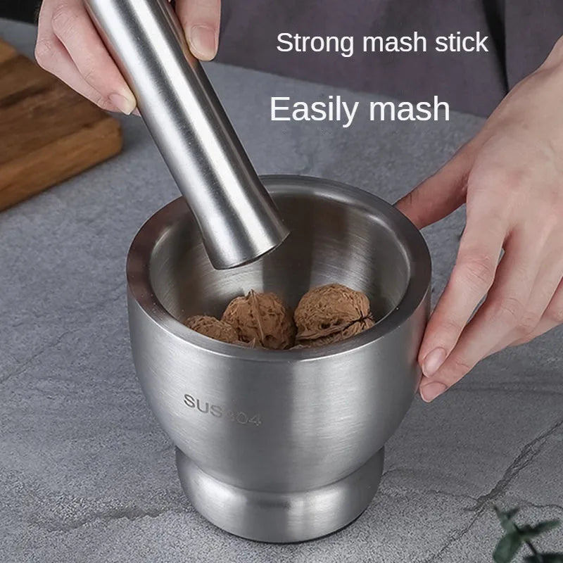 Stainless Steel Mortar and Pestle Kitchen Garlic Pugging Pot Pharmacy Bowl Pepper Spice Grinder Pot Household