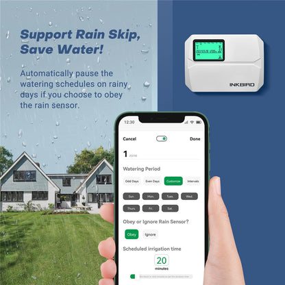 INKBIRD Wi-Fi Smart Sprinkler Controller 8-Zone Watering Irrigation Timer With Free App Monitoring Seasonal Adjustment Rain Skip