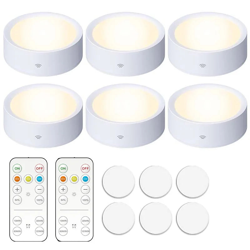 Smart Remote Control Cabinet Light Battery Powered Night Light Dimmable Warm/White Light Kitchen Light Closet Aisle Stairs Light