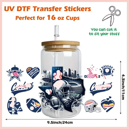Sports Team Cup Wraps DIY Waterproof Easy To Use Custom Decals UV DTF Transfer Sticker For 16oz Libbey Glasses