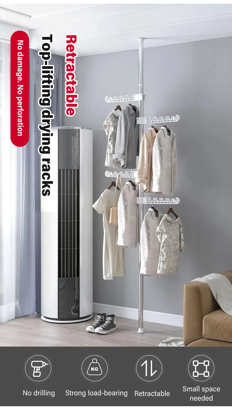 Household Flooring drying rack indoor telescopic pole drying rack Balcony Window Retractable drying rod Fixed Hanging Coat Racks