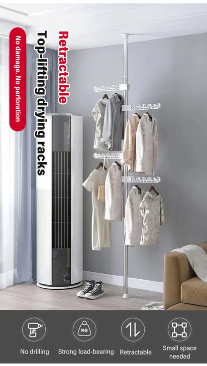 Household Flooring drying rack indoor telescopic pole drying rack Balcony Window Retractable drying rod Fixed Hanging Coat Racks