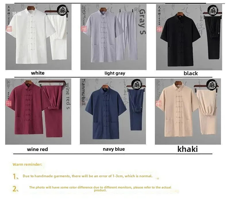 Traditional Chinese Men's Tang Suit Cotton Linen Ancient Costume Tea Servant Zen Meditation Clothing Middle Mountain Hanfu